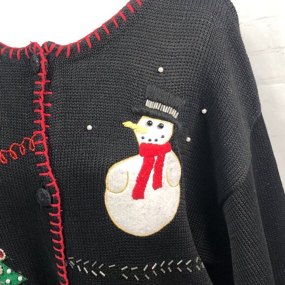 Victoria Jones Embroidered Christmas Cardigan Black Beaded Embellishments Size L - Picture 7 of 15